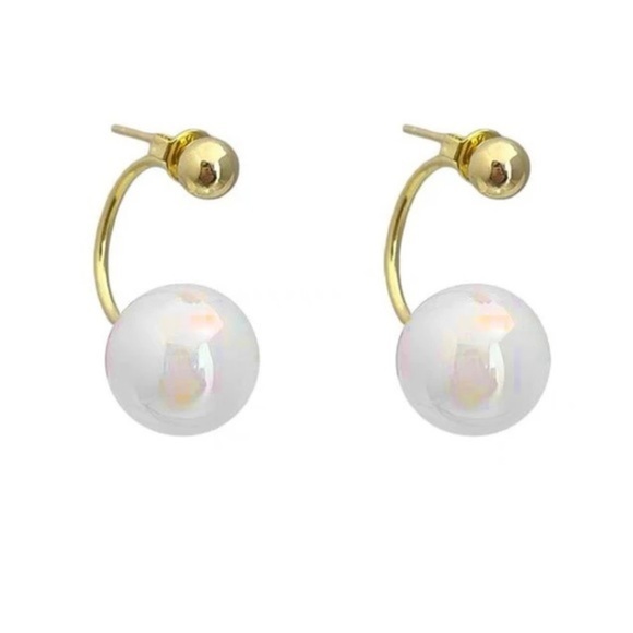 COPY - 18k Gold Plated and Irridescent Bead Earrings - Picture 5 of 8